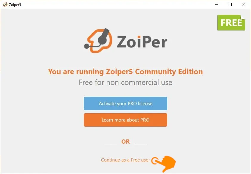 Zoiper - ekran powitalny